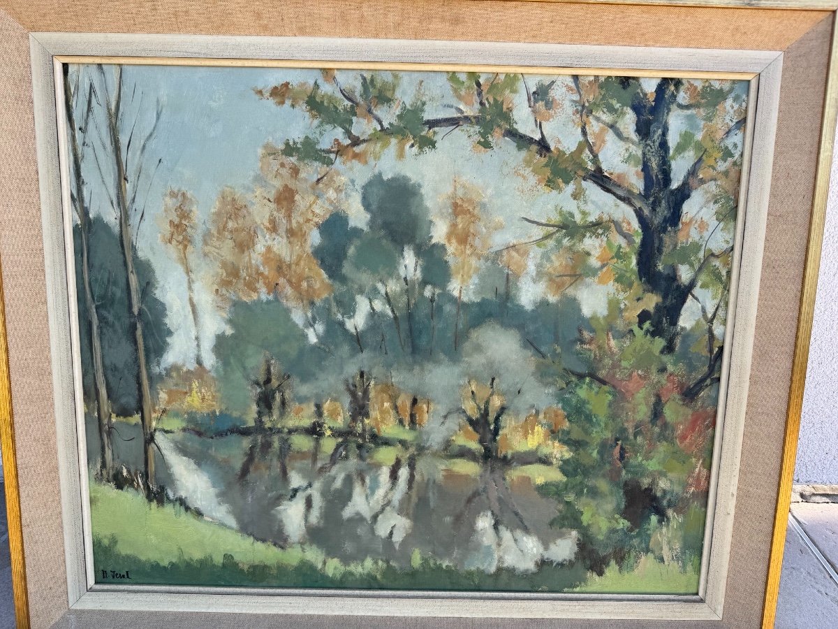 Ancien Tableau Impressionniste Signé Jesel, Vers 1950 Huile Sur Panneau-photo-2