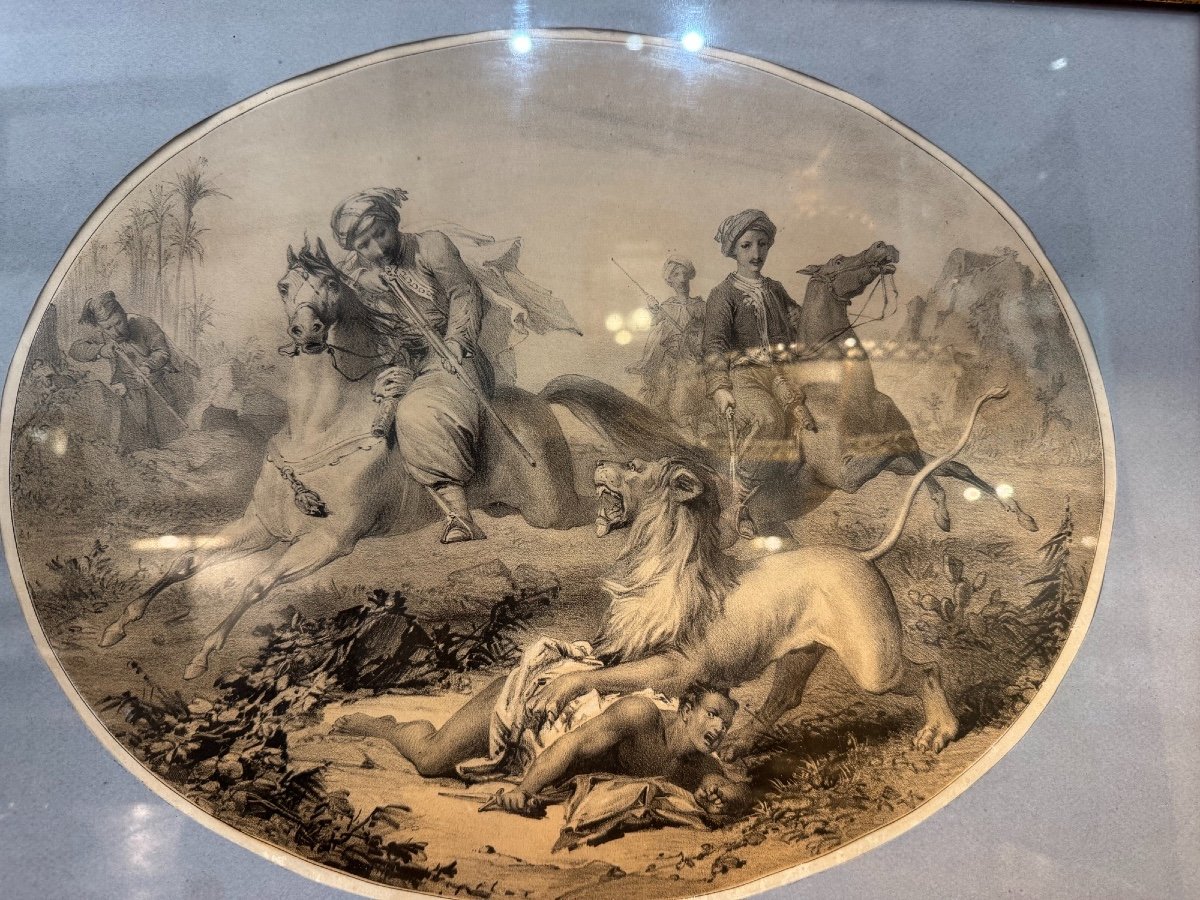 Old Engraving 19th Century Lion Hunting By Bes And Dubreuil-photo-4