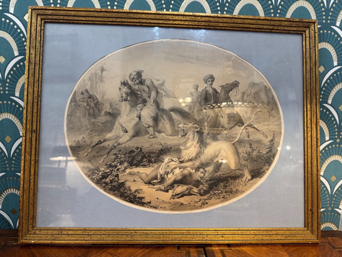 Old Engraving 19th Century Lion Hunting By Bes And Dubreuil-photo-4