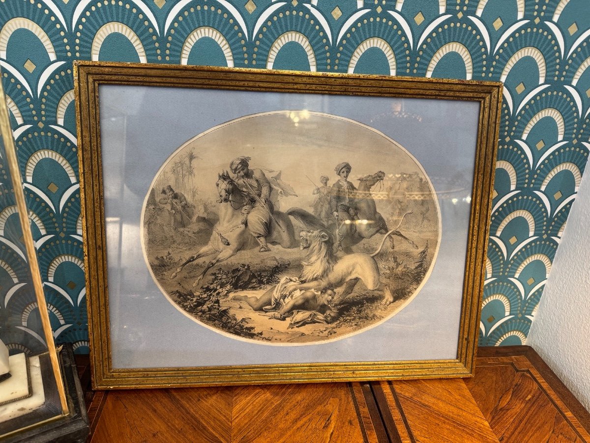 Old Engraving 19th Century Lion Hunting By Bes And Dubreuil-photo-6