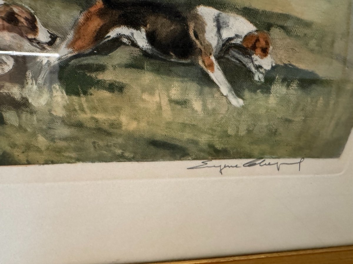 Ancienne Paire De Lithographies Par Eugene Leliepvre Vénerie Anglaise, Chasse à Courre Beagle -photo-4