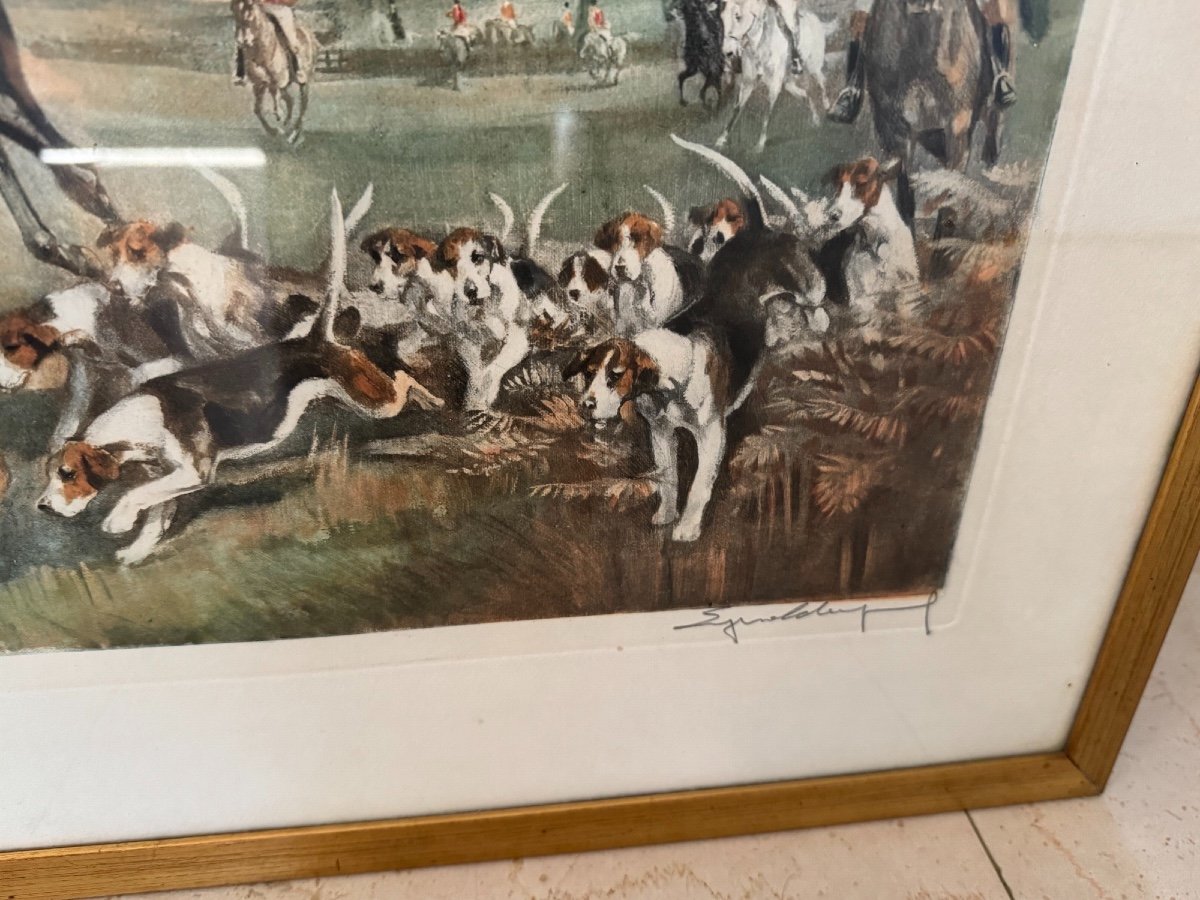 Ancienne Paire De Lithographies Par Eugene Leliepvre Vénerie Anglaise, Chasse à Courre Beagle -photo-6