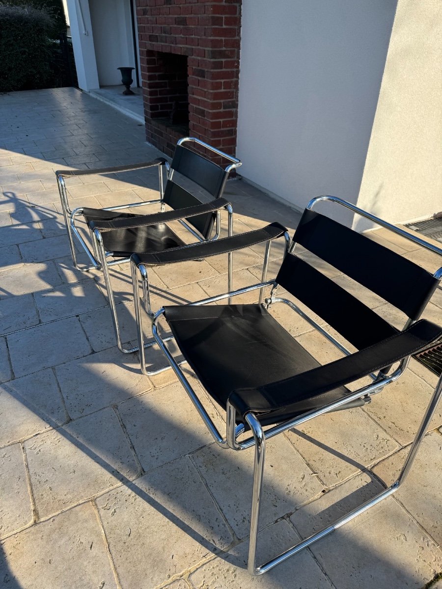 Old Pair Of Vintage Armchairs In The Wassily Brauer Style Circa 1980 Old 20th Century Design-photo-2