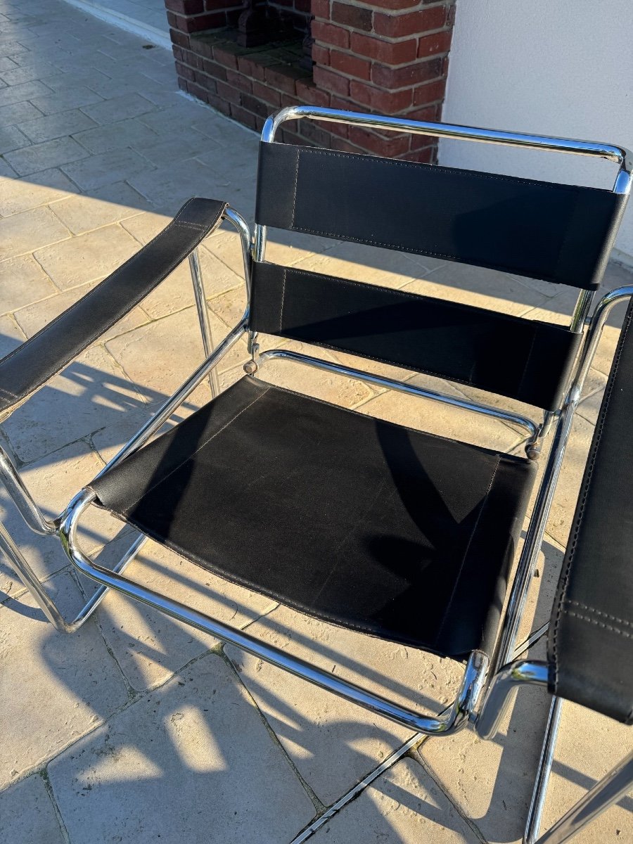 Old Pair Of Vintage Armchairs In The Wassily Brauer Style Circa 1980 Old 20th Century Design-photo-4