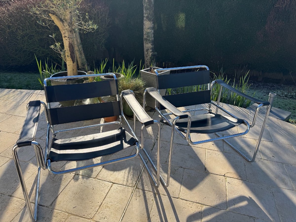 Old Pair Of Vintage Armchairs In The Wassily Brauer Style Circa 1980 Old 20th Century Design-photo-1