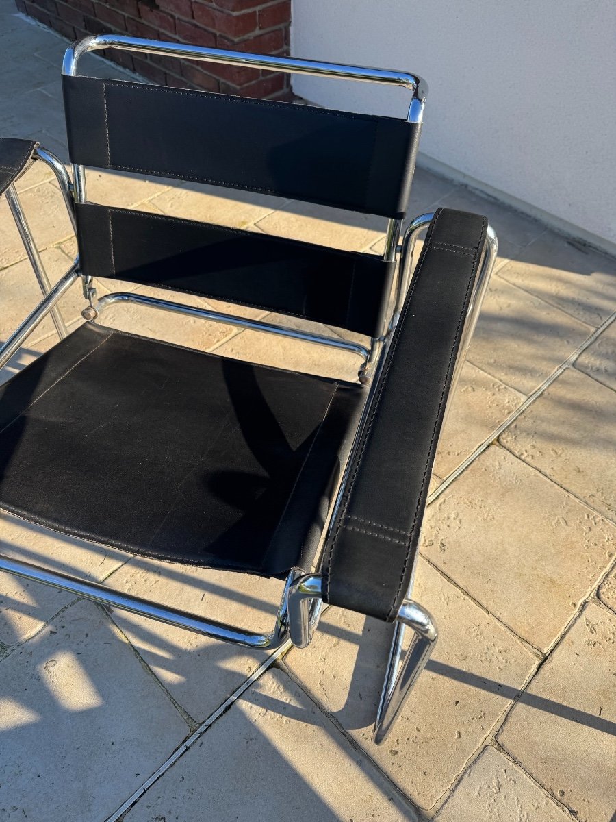 Old Pair Of Vintage Armchairs In The Wassily Brauer Style Circa 1980 Old 20th Century Design-photo-4