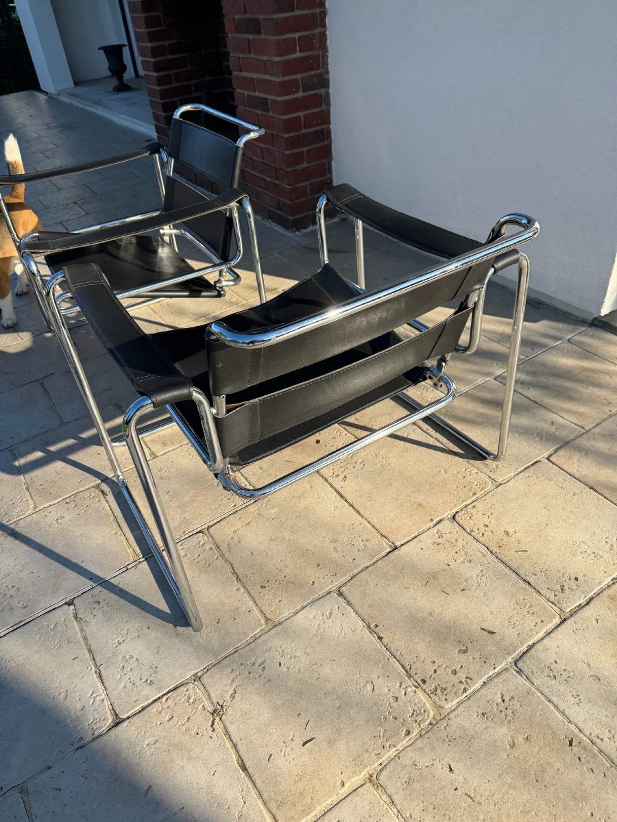 Old Pair Of Vintage Armchairs In The Wassily Brauer Style Circa 1980 Old 20th Century Design-photo-6