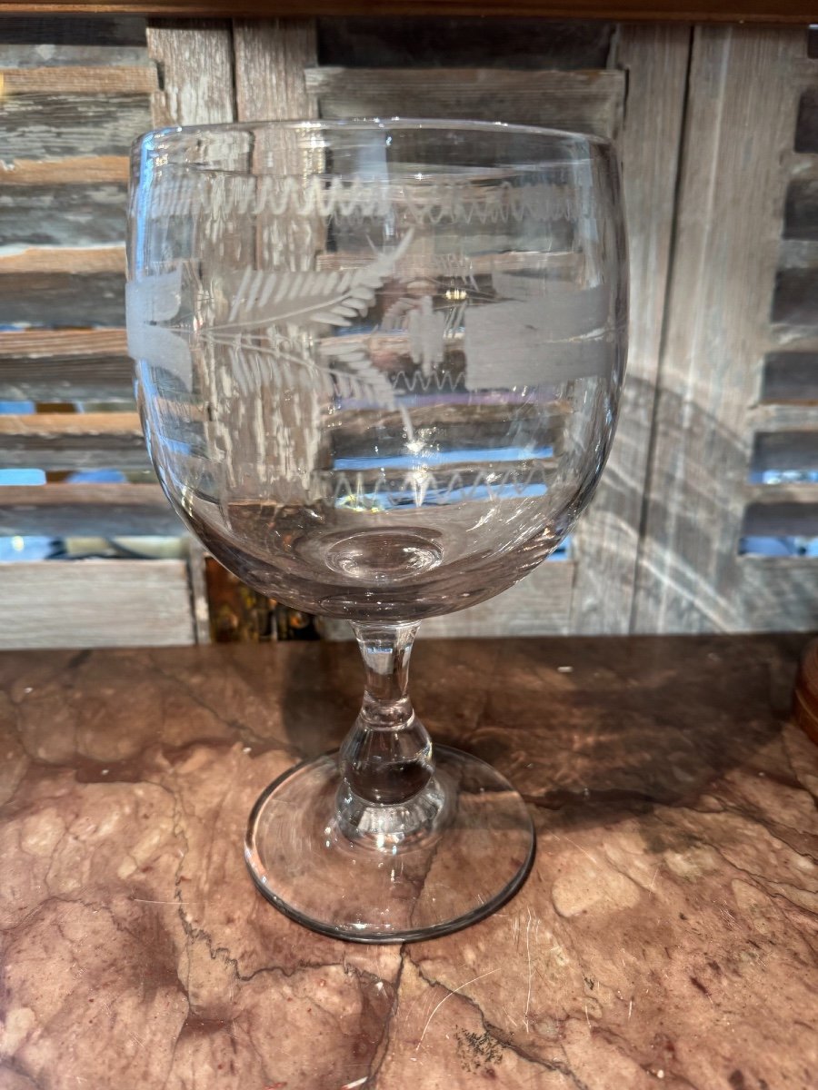 Ancien  Verre  Gravé De Mariage Normand Epoque XIX Eme Siècle Normandie Verre à Pied -photo-2