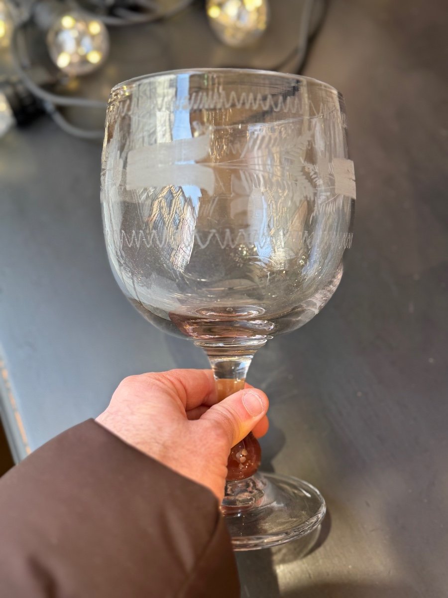 Ancien  Verre  Gravé De Mariage Normand Epoque XIX Eme Siècle Normandie Verre à Pied -photo-6