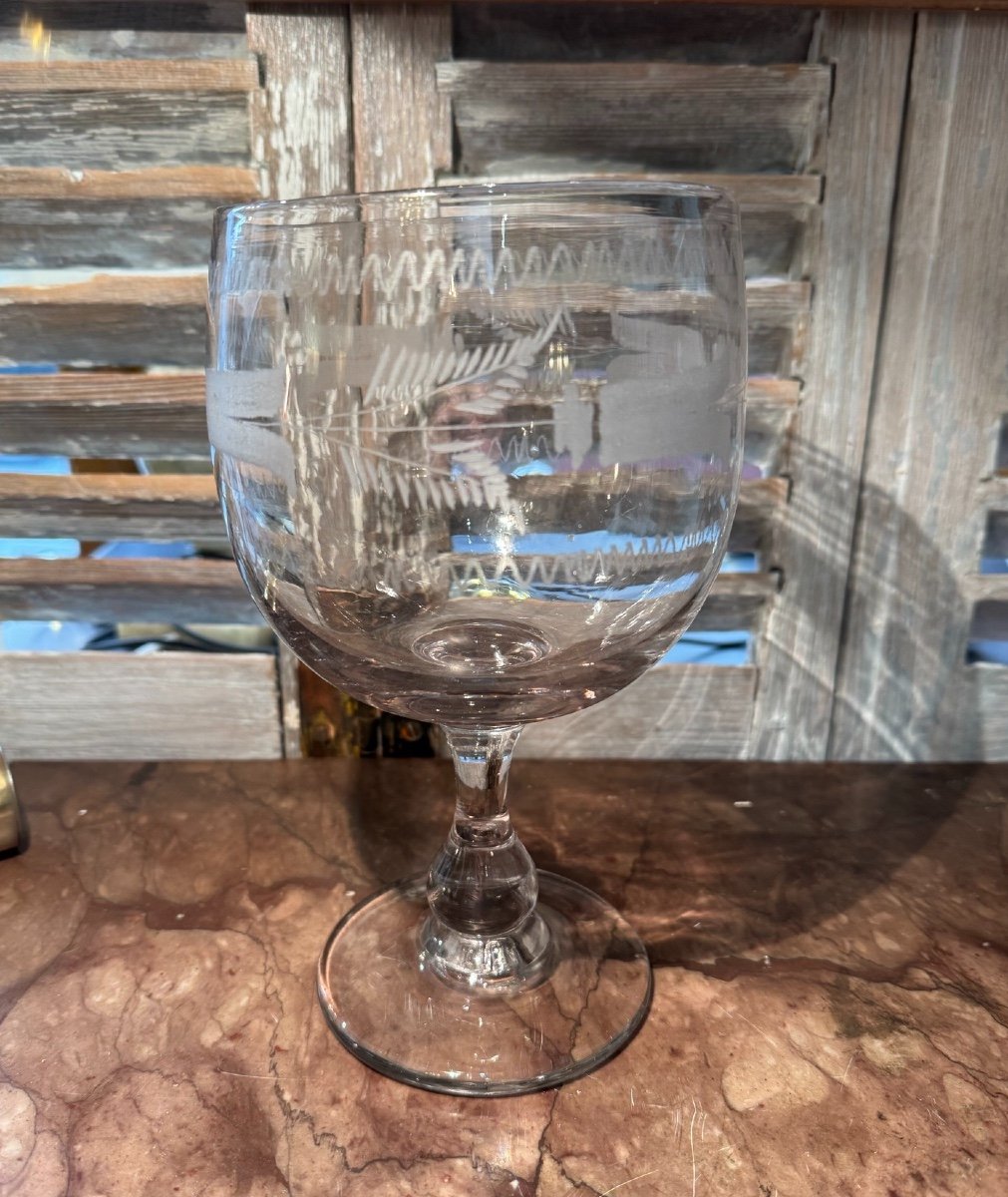 Ancien  Verre  Gravé De Mariage Normand Epoque XIX Eme Siècle Normandie Verre à Pied 