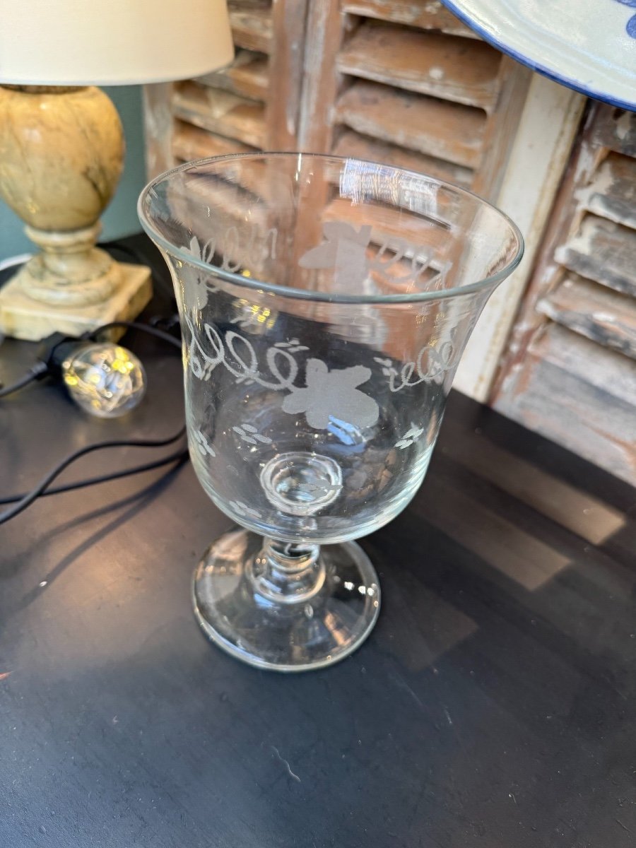 Old Engraved Glass, Origin Normandy And Period 19th Century Norman Glass 2-photo-7