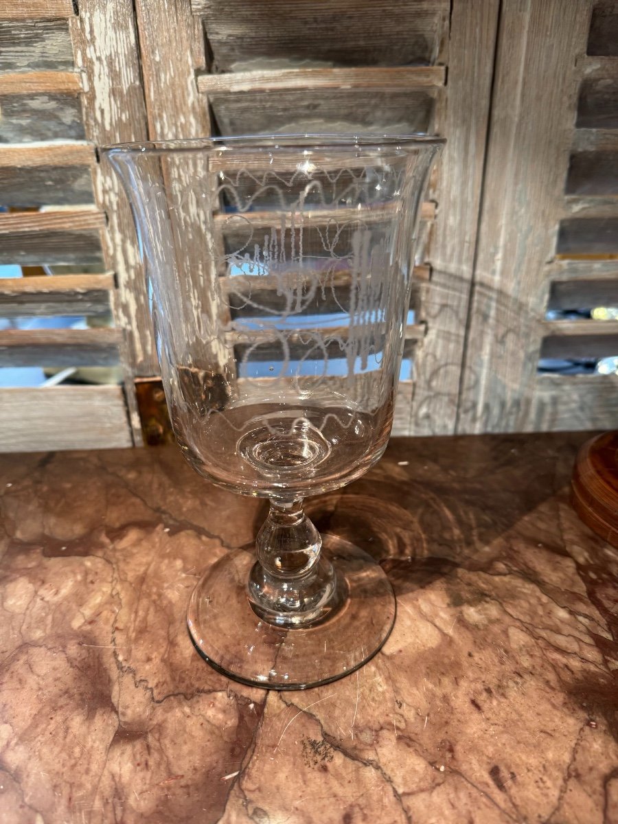 Old Engraved Glass, Origin Normandy And Period 19th Century Norman Glass 3-photo-2