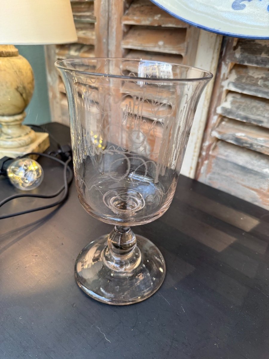 Old Engraved Glass, Origin Normandy And Period 19th Century Norman Glass 3-photo-4