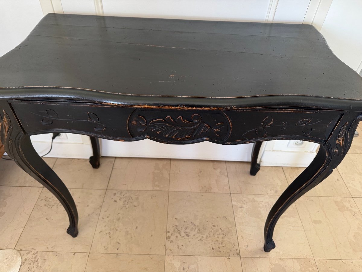 Antique Console In Carved Art Nouveau Wood Circa 1900 Re-lacquered In Black, Painted And Patinated -photo-5