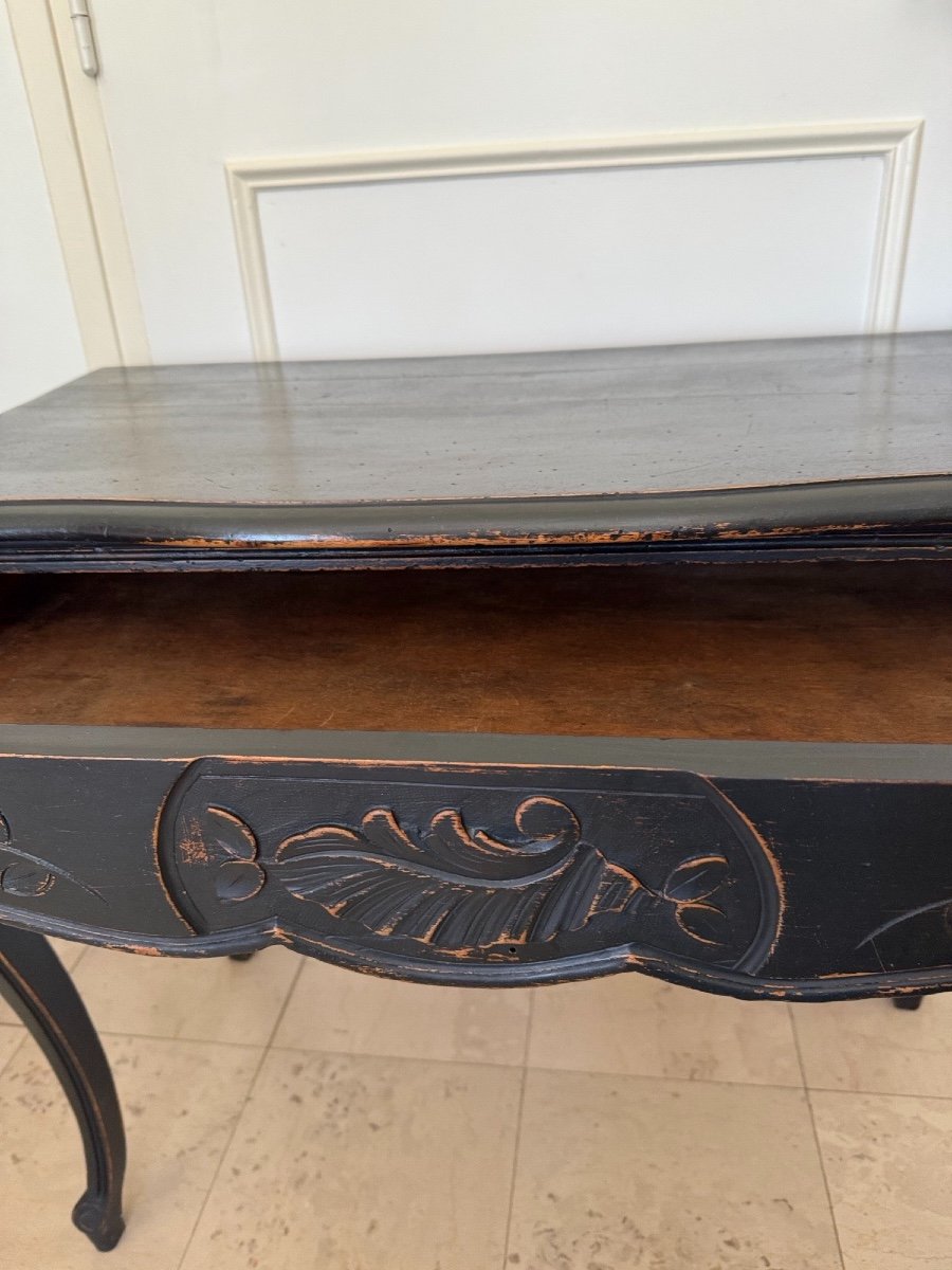 Antique Console In Carved Art Nouveau Wood Circa 1900 Re-lacquered In Black, Painted And Patinated -photo-6