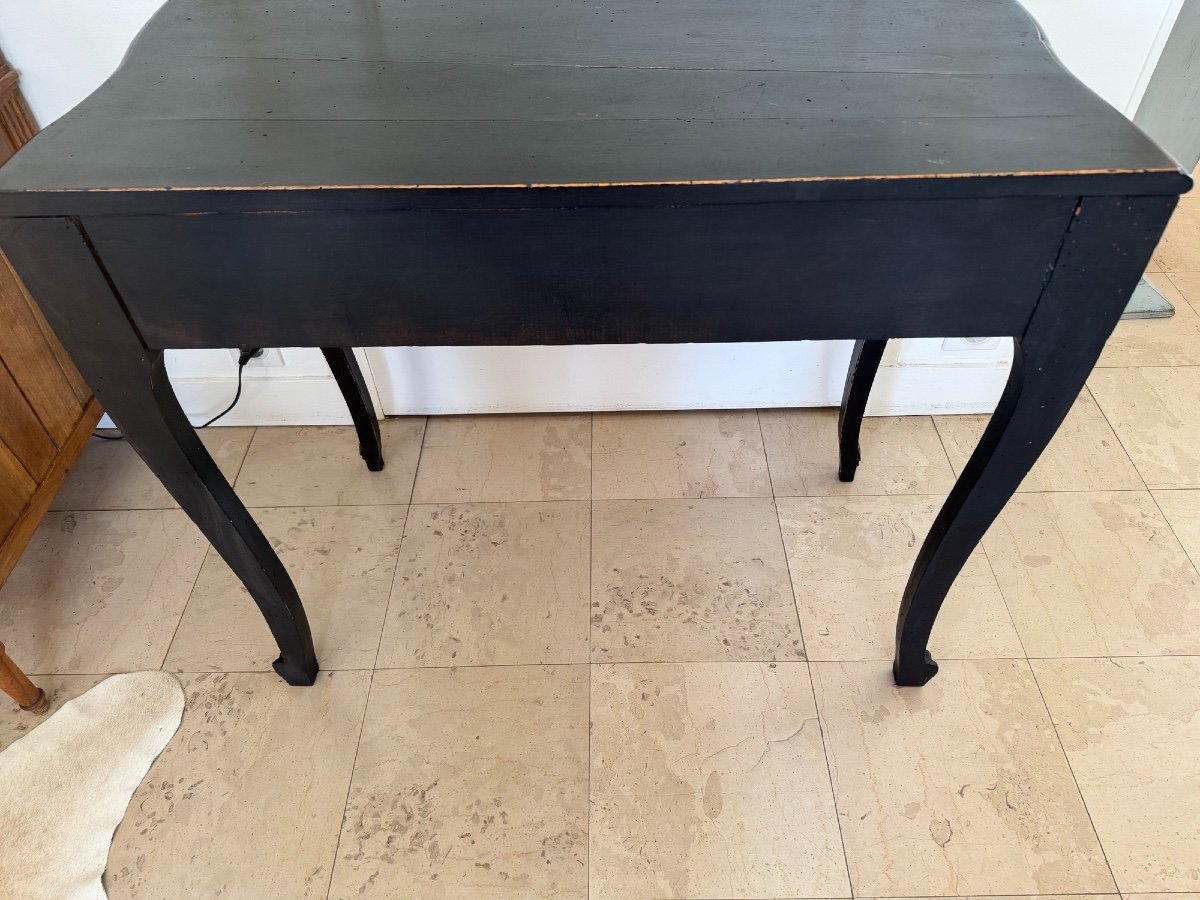 Antique Console In Carved Art Nouveau Wood Circa 1900 Re-lacquered In Black, Painted And Patinated -photo-8