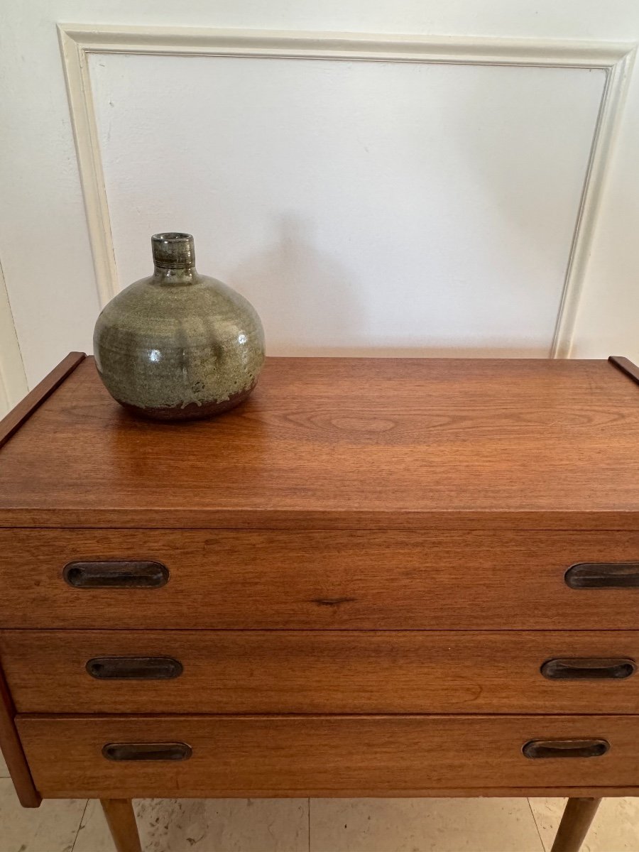 Old And Very Small Scandinavian Teak Sideboard Or Bedside Chest Of Drawers Vintage 1960-photo-2