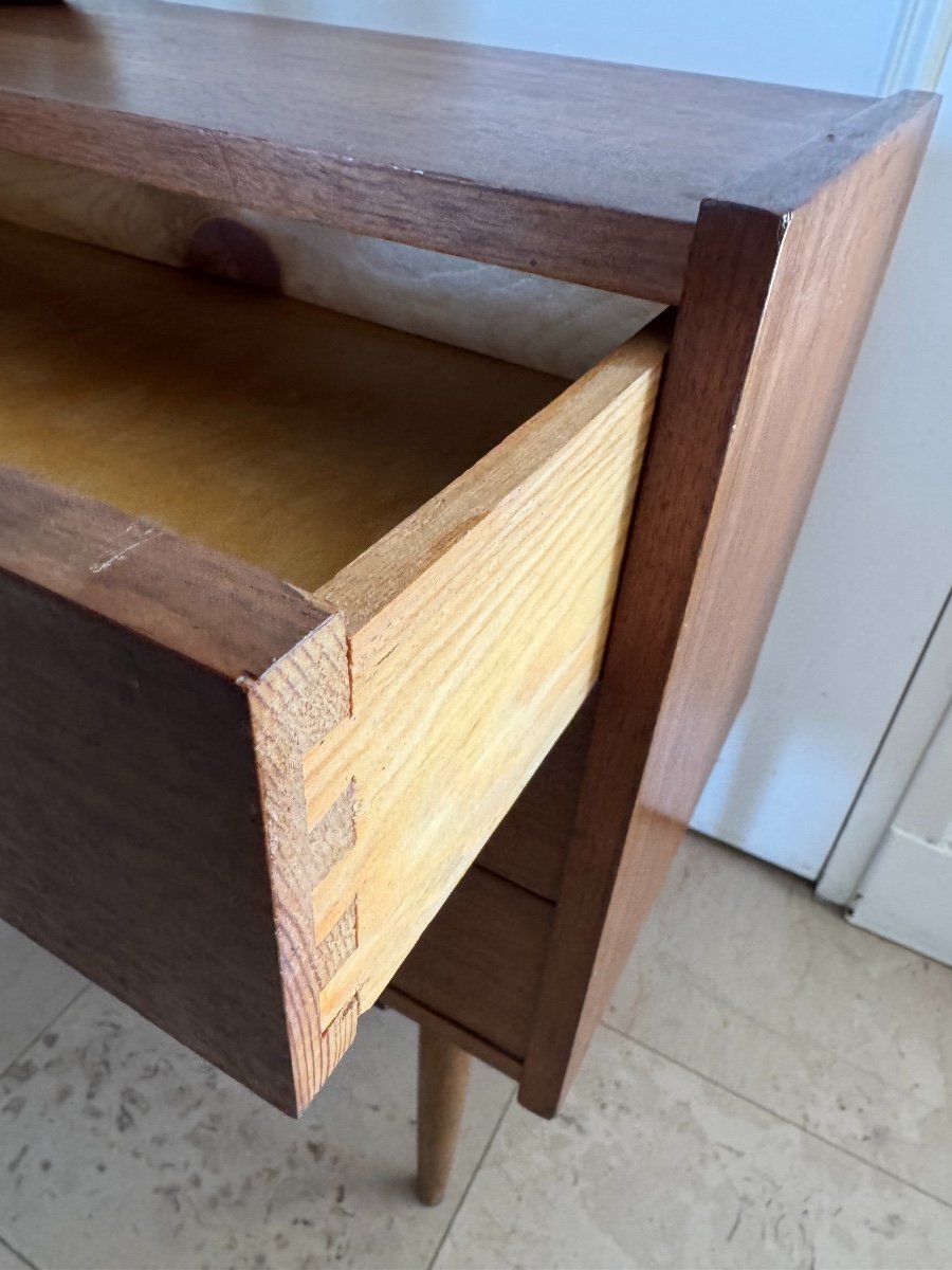 Old And Very Small Scandinavian Teak Sideboard Or Bedside Chest Of Drawers Vintage 1960-photo-4