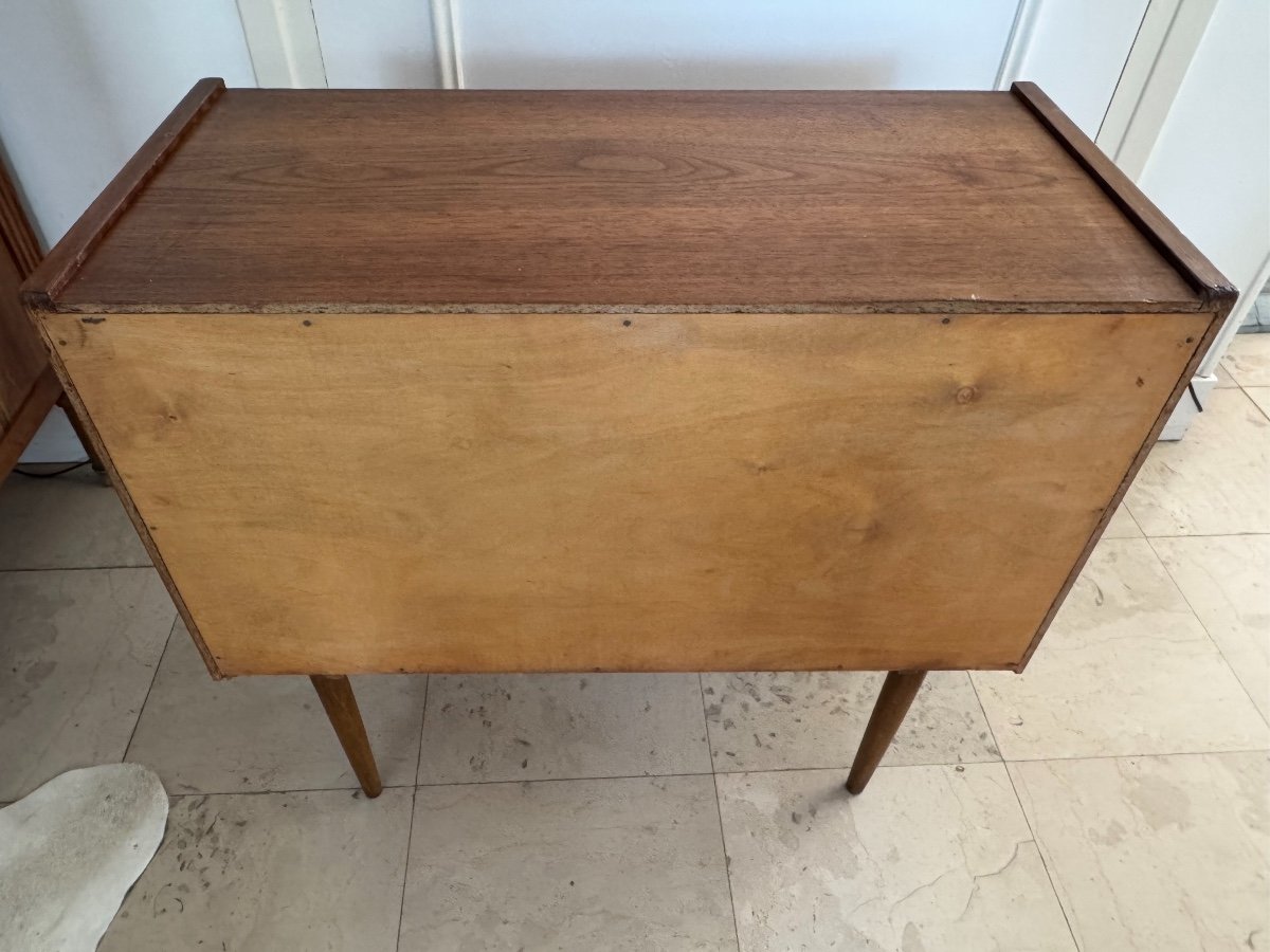 Old And Very Small Scandinavian Teak Sideboard Or Bedside Chest Of Drawers Vintage 1960-photo-5