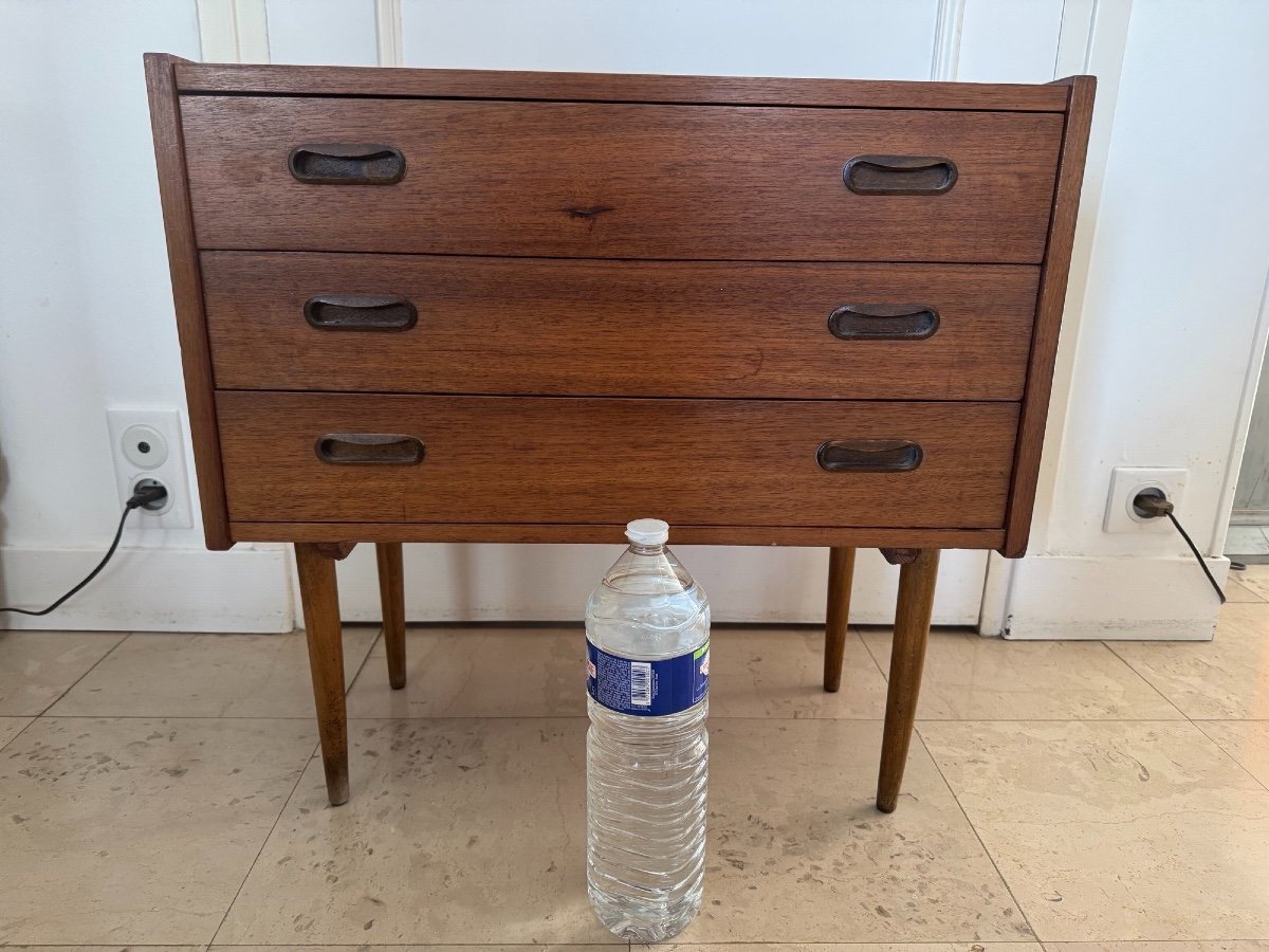 Old And Very Small Scandinavian Teak Sideboard Or Bedside Chest Of Drawers Vintage 1960-photo-6