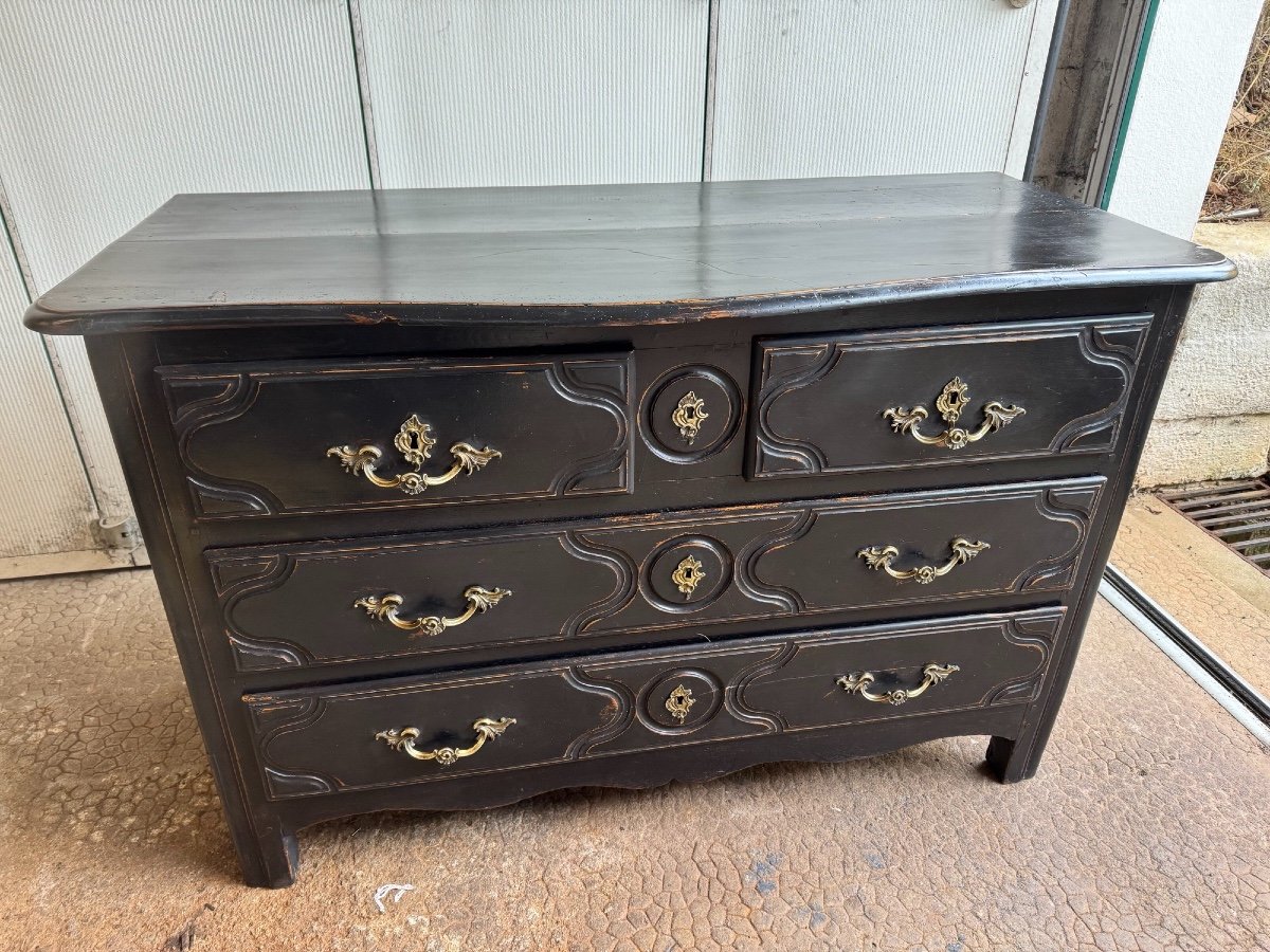 Antique 18th Century Chest Of Drawers, Called Parisian, With 3 Drawers, Black Patina, Rechampi Walnut, Louis XIV-photo-2