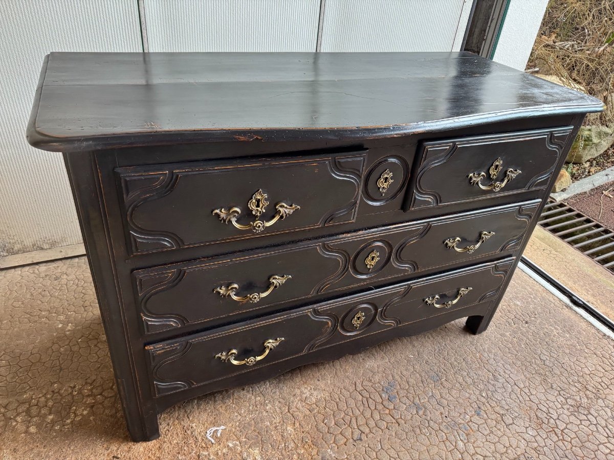 Antique 18th Century Chest Of Drawers, Called Parisian, With 3 Drawers, Black Patina, Rechampi Walnut, Louis XIV-photo-3