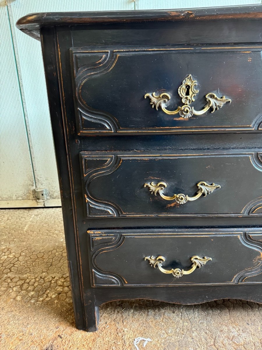 Antique 18th Century Chest Of Drawers, Called Parisian, With 3 Drawers, Black Patina, Rechampi Walnut, Louis XIV-photo-4