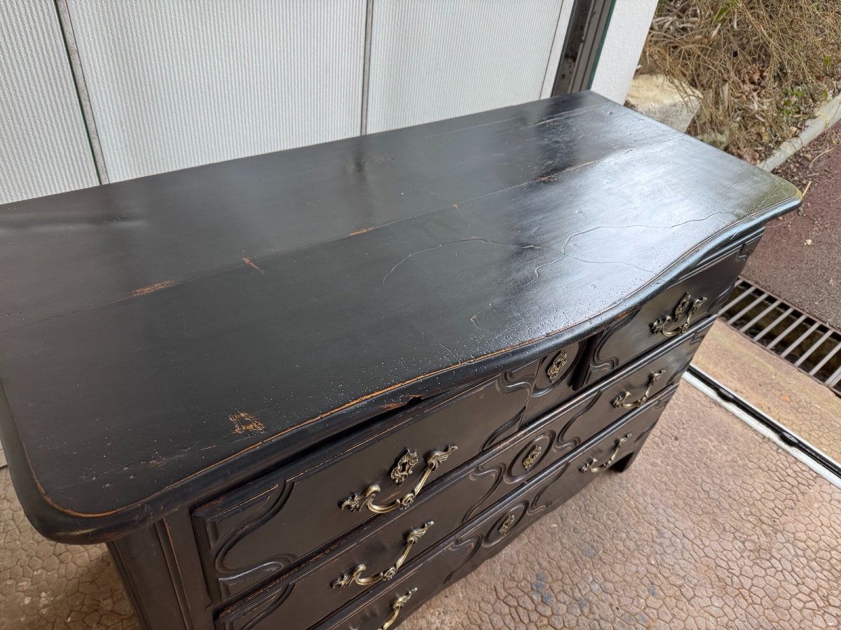 Antique 18th Century Chest Of Drawers, Called Parisian, With 3 Drawers, Black Patina, Rechampi Walnut, Louis XIV-photo-3