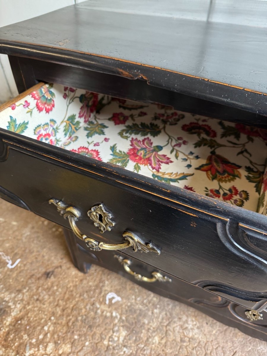 Antique 18th Century Chest Of Drawers, Called Parisian, With 3 Drawers, Black Patina, Rechampi Walnut, Louis XIV-photo-4