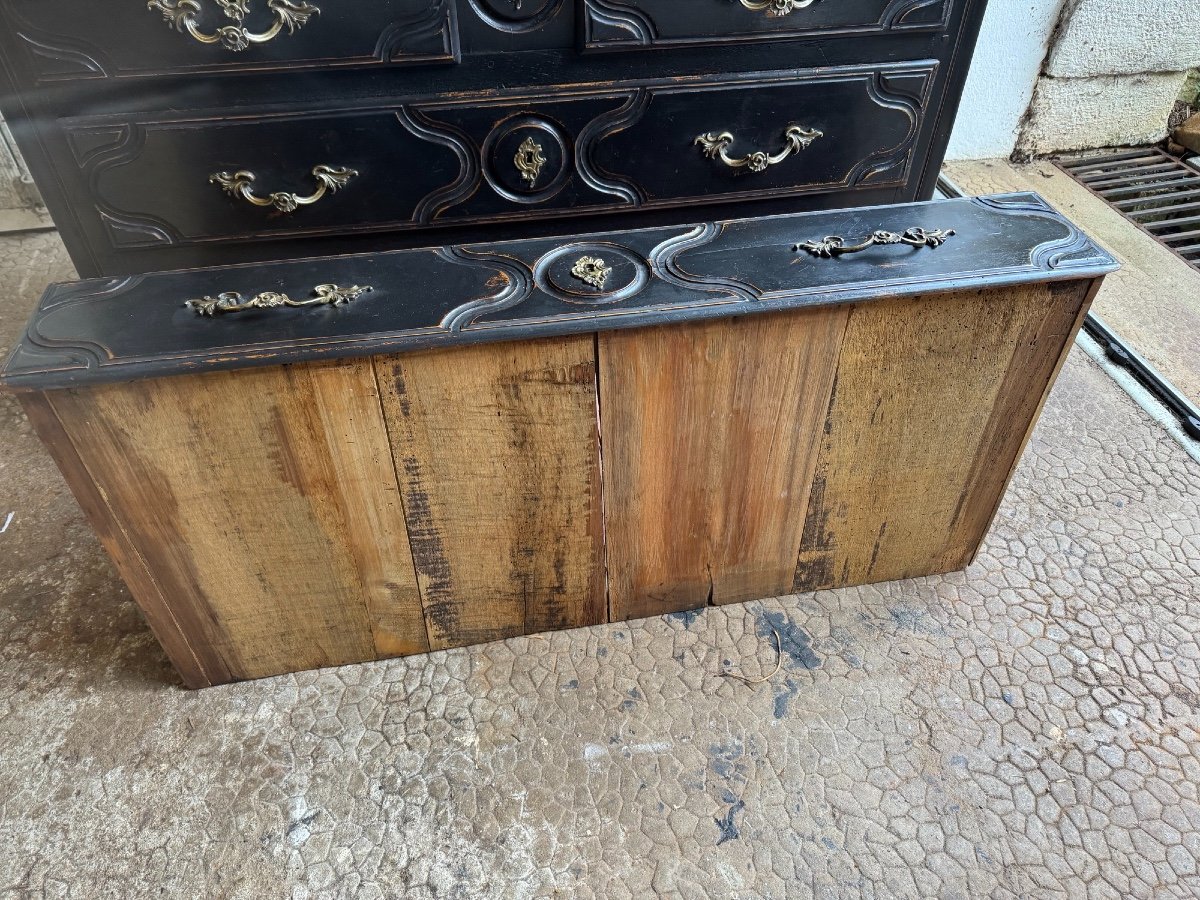 Antique 18th Century Chest Of Drawers, Called Parisian, With 3 Drawers, Black Patina, Rechampi Walnut, Louis XIV-photo-7