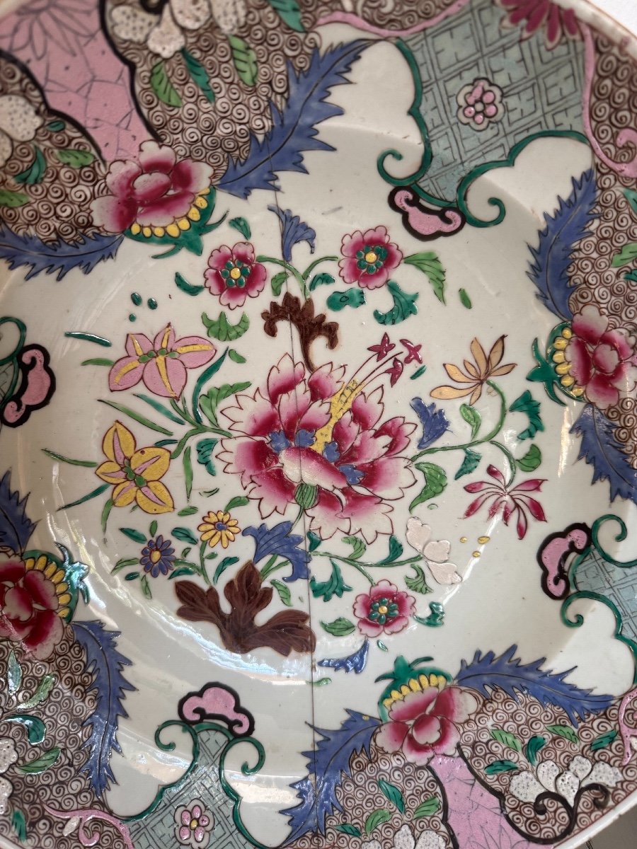 Ancien Plat En Porcelaine De La Famille Rose Epoque XIX Eme Agrafé Chine Canton -photo-3