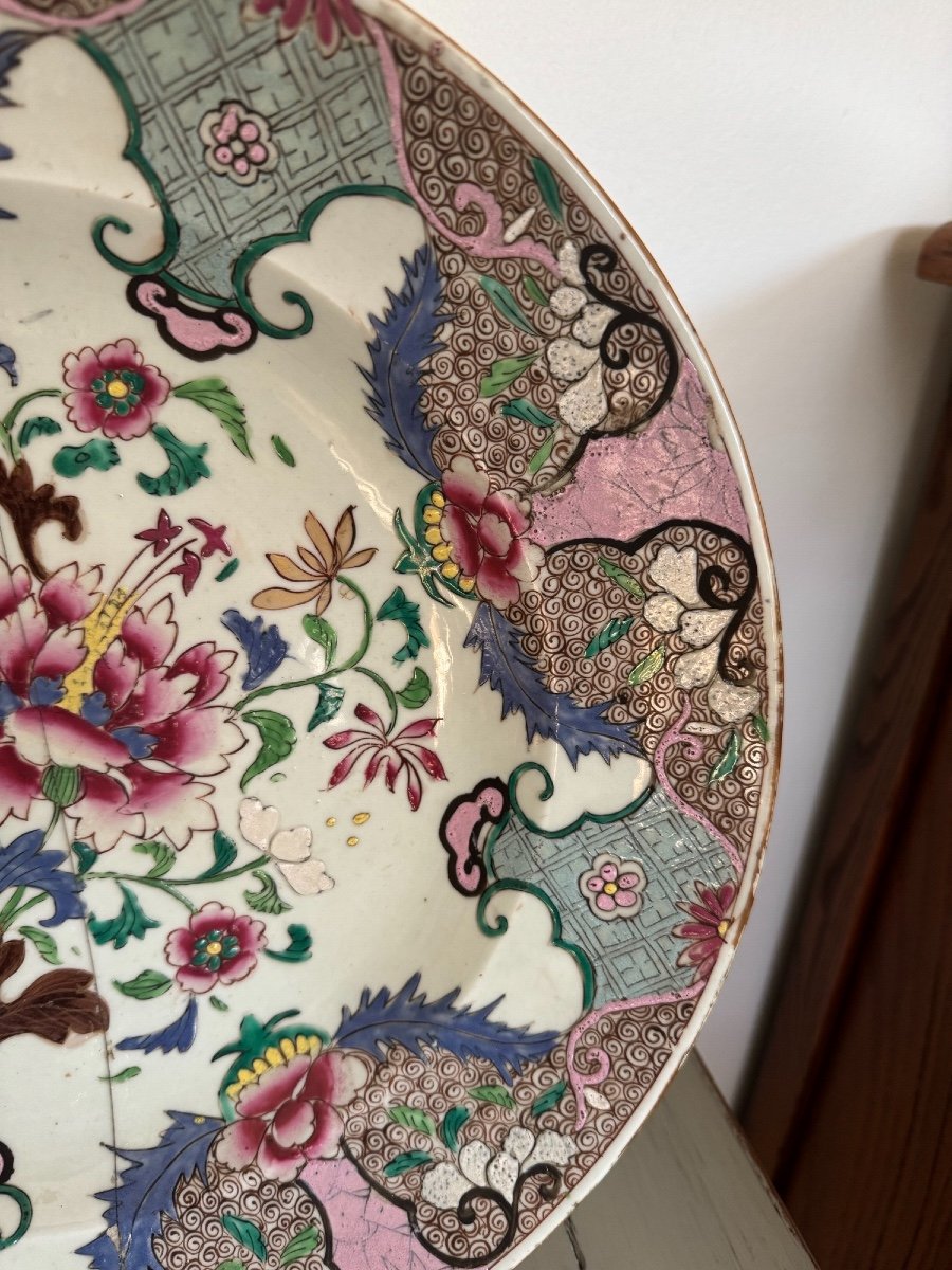 Ancien Plat En Porcelaine De La Famille Rose Epoque XIX Eme Agrafé Chine Canton -photo-4