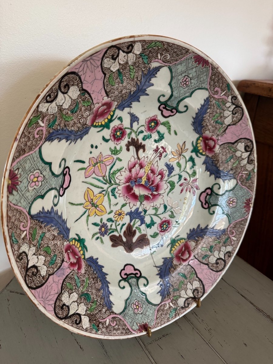 Ancien Plat En Porcelaine De La Famille Rose Epoque XIX Eme Agrafé Chine Canton -photo-2