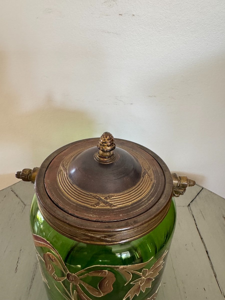 Ancien Seau Biscuit En Verre émaillé à l'Or Vers 1900 Art Nouveau-photo-6