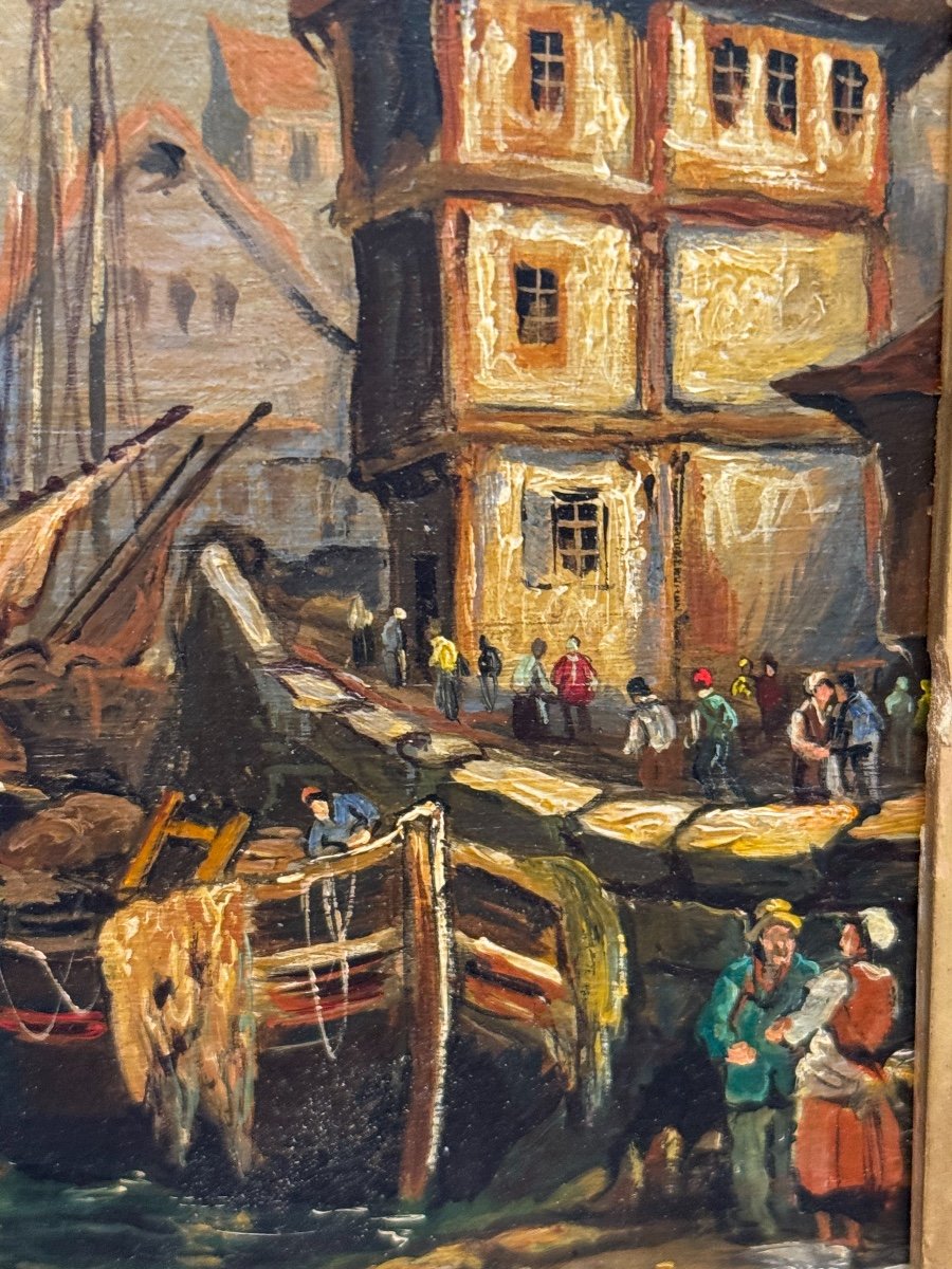 Ancien Petit Tableau Marine Huile Sur Panneau Hsp  école Normande Fin XIX ème Siècle-photo-5