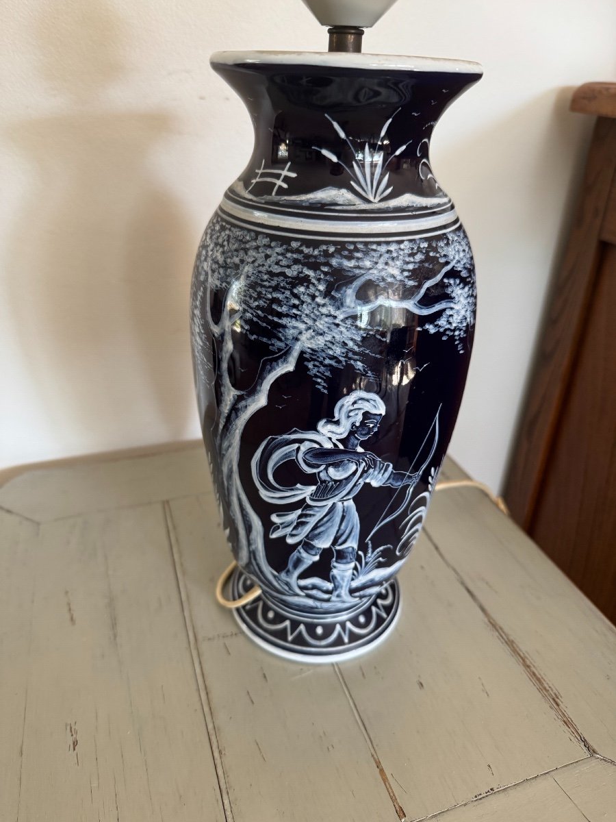 Old Nevers Earthenware Lamp By Gerard Montagnon Early 20th Century Blue White Earthenware-photo-3