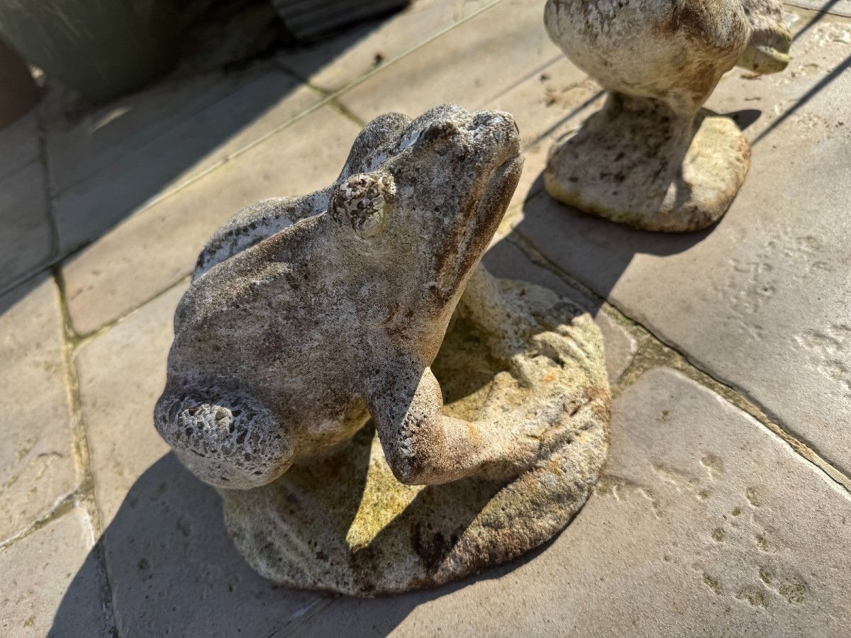 Frog And Pigeon Lot: Reconstituted Stone Animals Garden Circa 1950 Vintage Exterior-photo-3