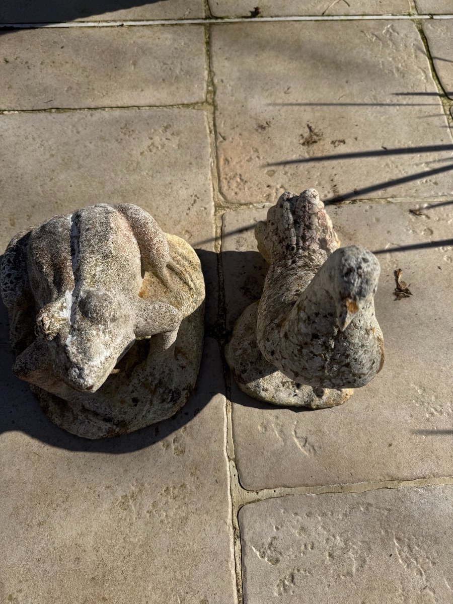 Frog And Pigeon Lot: Reconstituted Stone Animals Garden Circa 1950 Vintage Exterior-photo-7