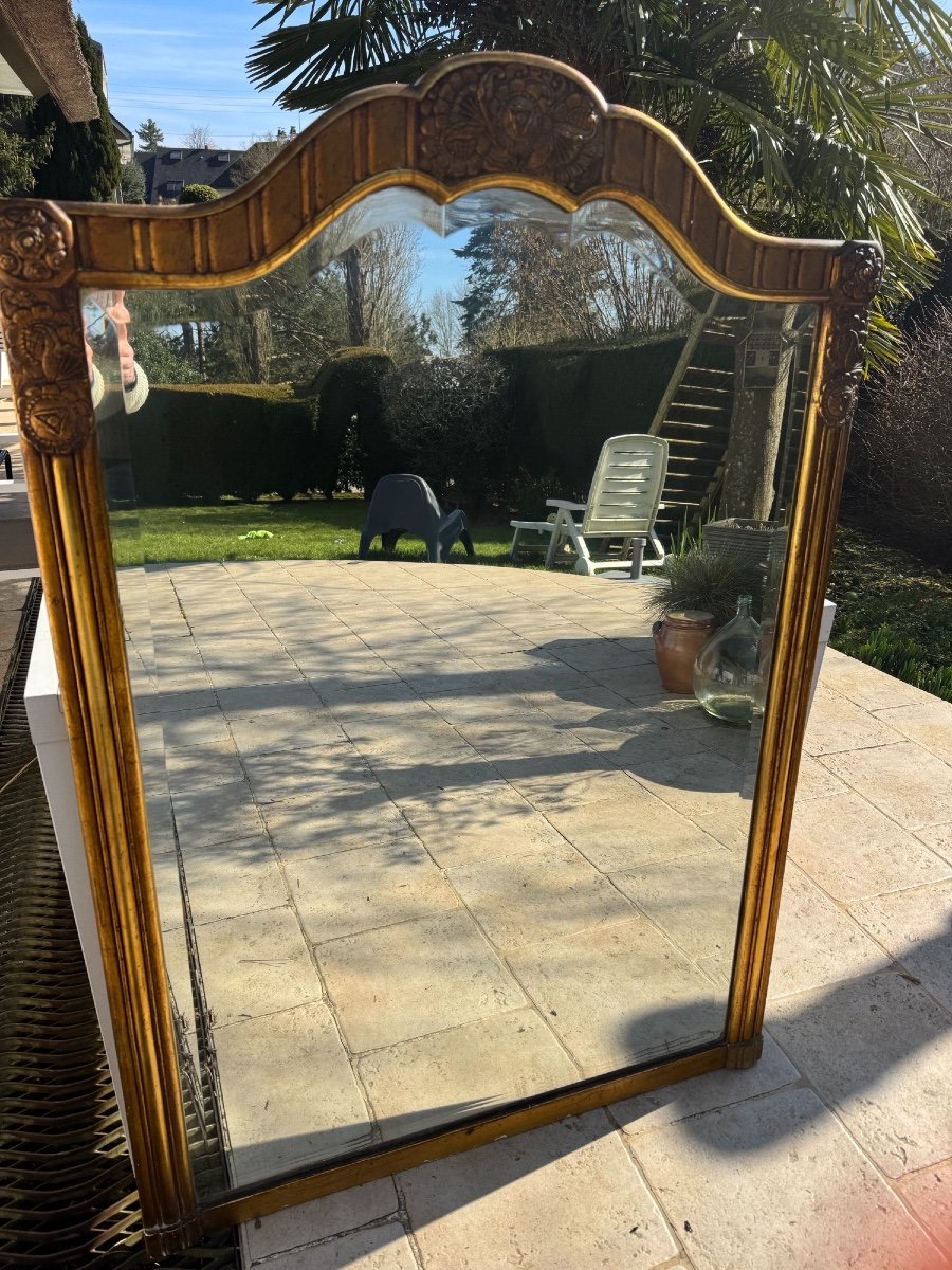 Antique Art Deco Fireplace Mirror In Wood And Gilded Stucco Art Nouveau Circa 1920-photo-2