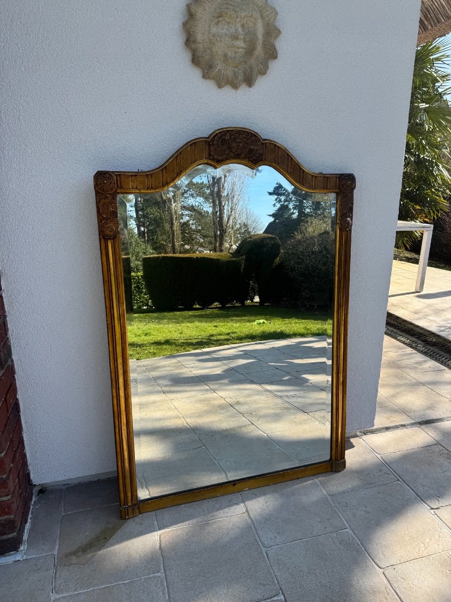 Antique Art Deco Fireplace Mirror In Wood And Gilded Stucco Art Nouveau Circa 1920-photo-3