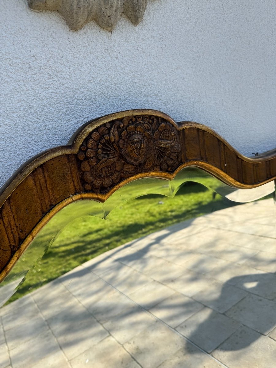 Antique Art Deco Fireplace Mirror In Wood And Gilded Stucco Art Nouveau Circa 1920-photo-4