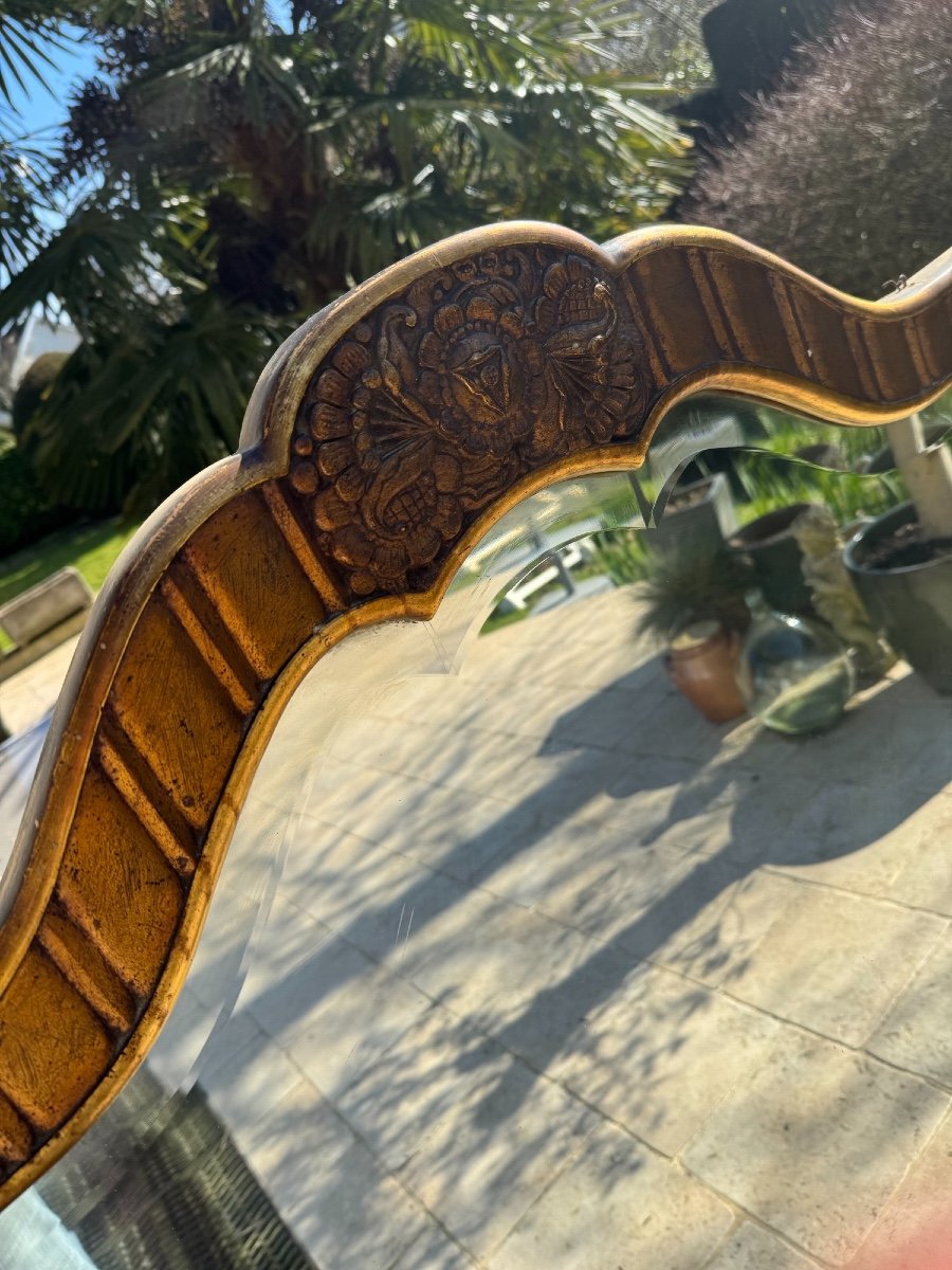 Antique Art Deco Fireplace Mirror In Wood And Gilded Stucco Art Nouveau Circa 1920-photo-6