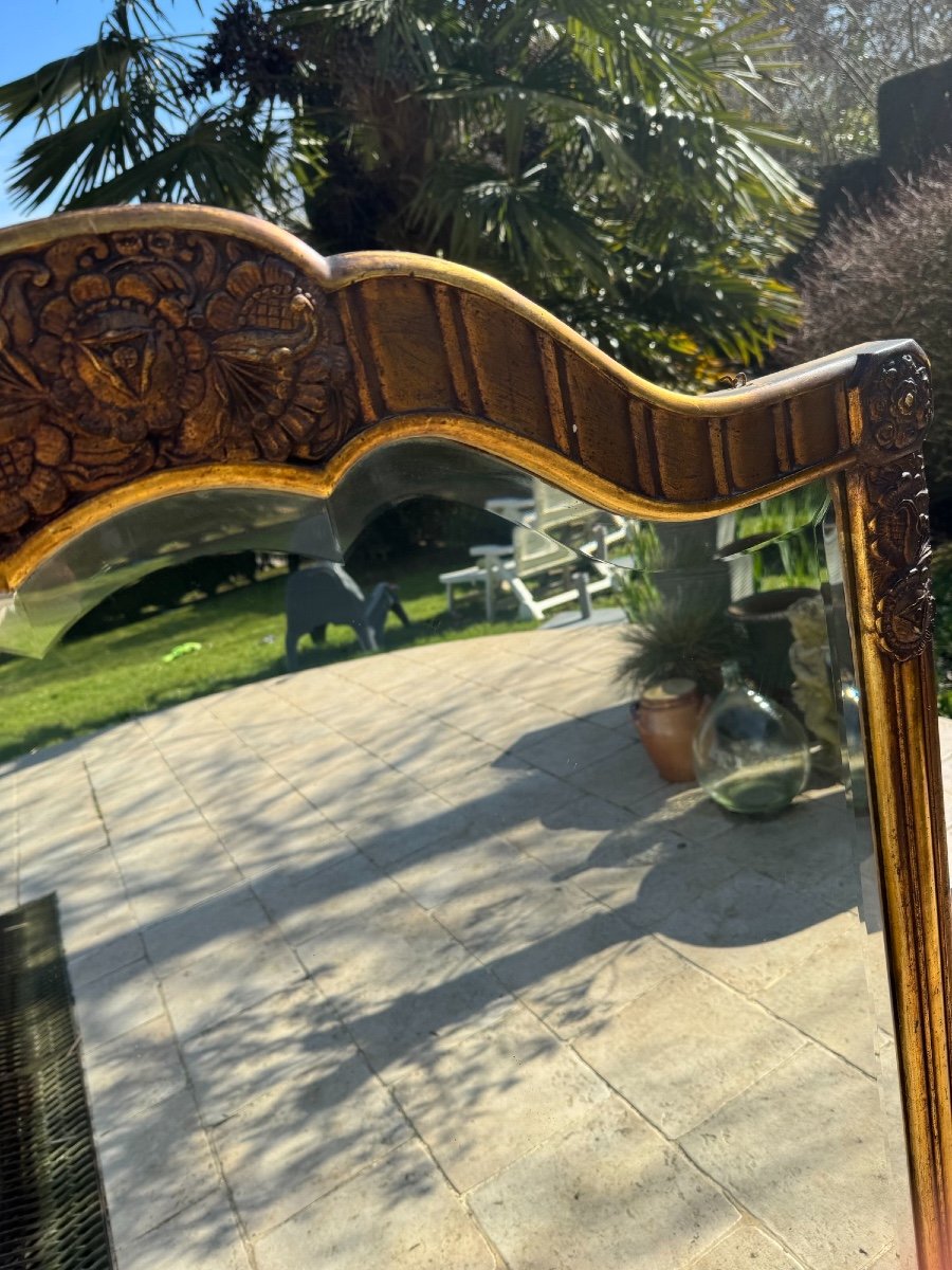 Antique Art Deco Fireplace Mirror In Wood And Gilded Stucco Art Nouveau Circa 1920-photo-7