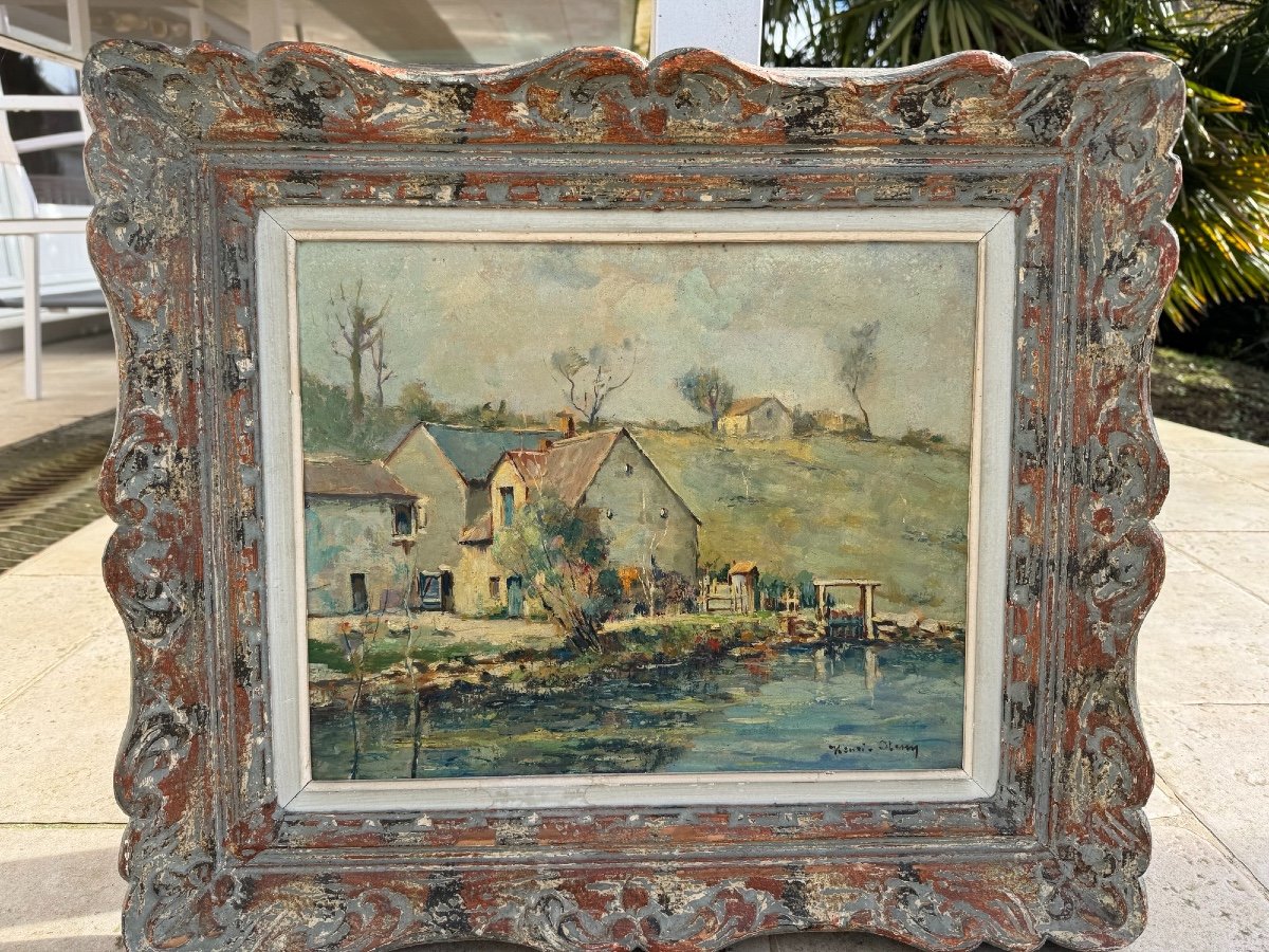 Ancien Tableau Paysage Champêtre Par Henri Stenn Huile Sur Panneau Milieu XX ème -photo-2