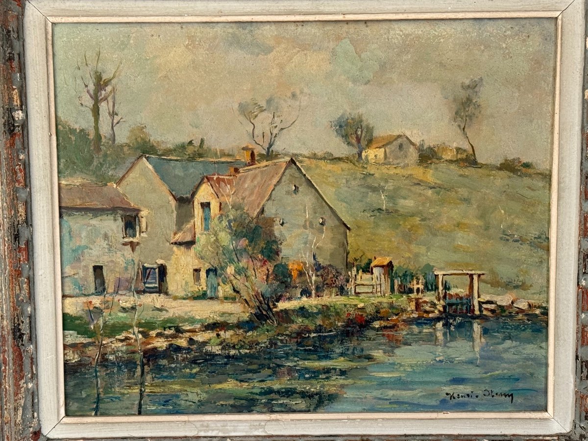 Ancien Tableau Paysage Champêtre Par Henri Stenn Huile Sur Panneau Milieu XX ème -photo-6