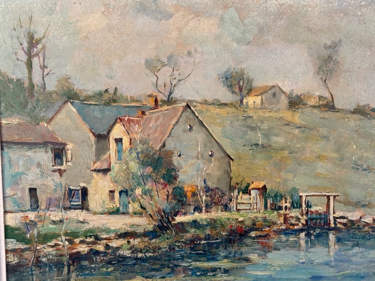 Ancien Tableau Paysage Champêtre Par Henri Stenn Huile Sur Panneau Milieu XX ème -photo-7