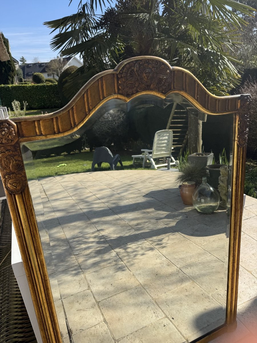 Antique Art Deco Fireplace Mirror In Wood And Gilded Stucco Art Nouveau Art Deco Circa 1920 -photo-1