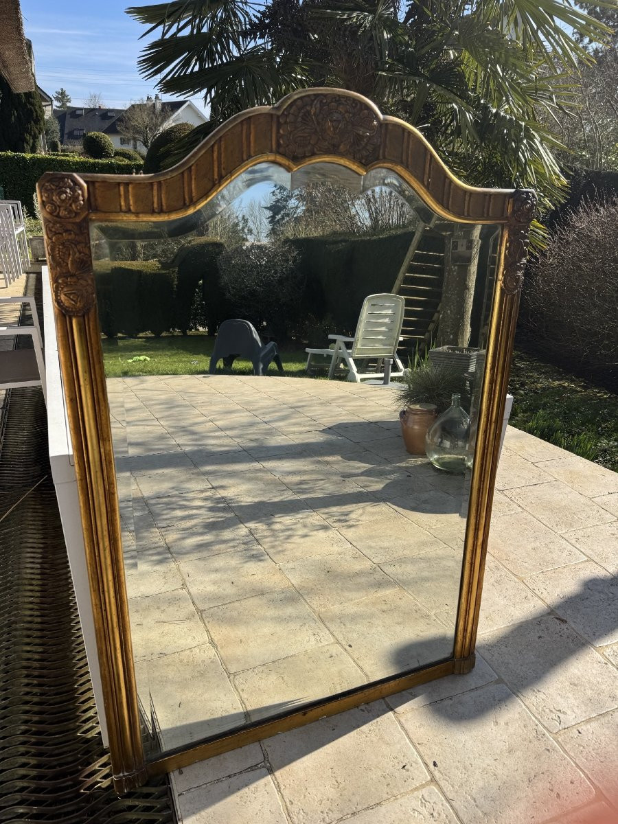 Antique Art Deco Fireplace Mirror In Wood And Gilded Stucco Art Nouveau Art Deco Circa 1920 -photo-5