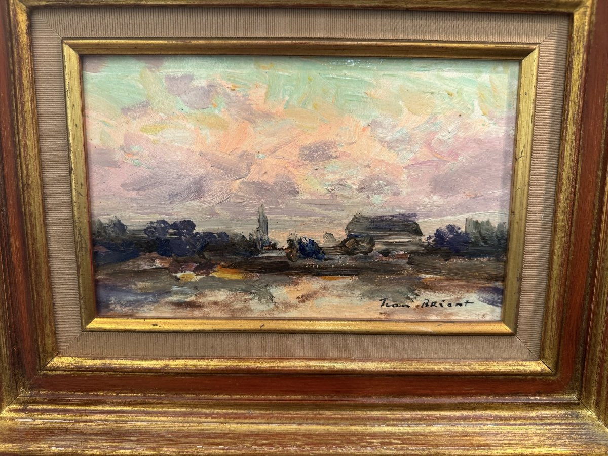 Old Small Painting Rouen School Jean Breant: Flood At Sahurs 20th Impressionist -photo-2