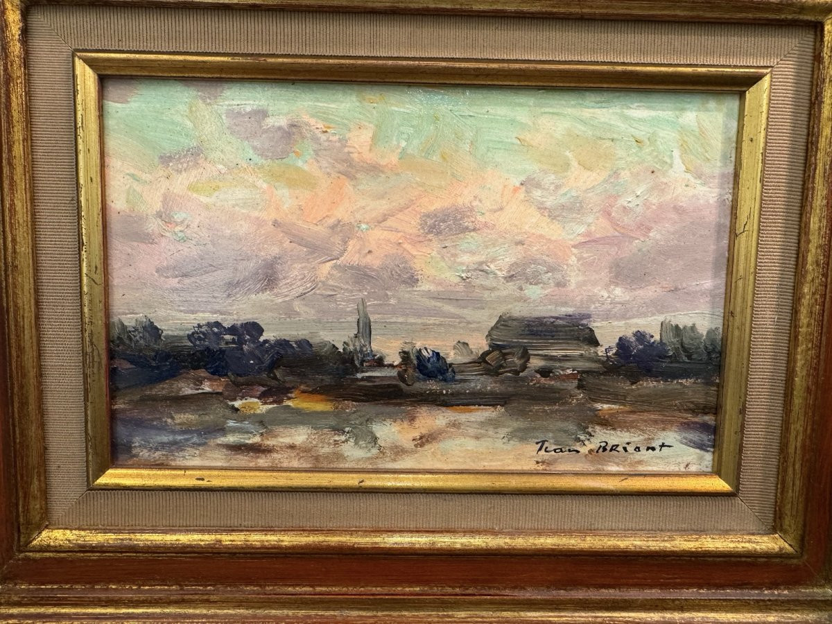 Old Small Painting Rouen School Jean Breant: Flood At Sahurs 20th Impressionist -photo-1